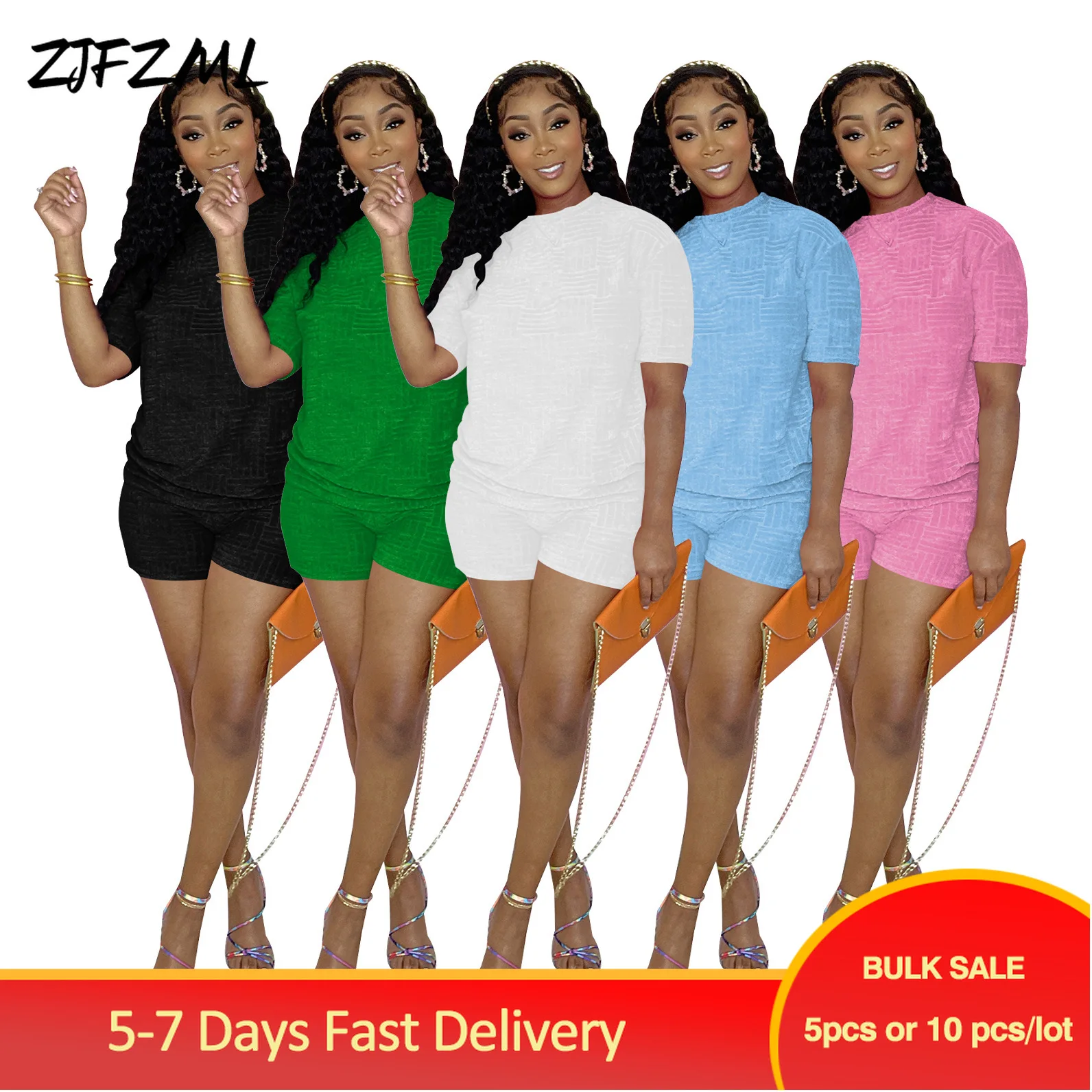

Bulk Items Wholesale Lots Women Short Sets 2 Piece Outfits Summer Solid Short Sleeve Pullover with Running Short Pant Sweatsuits