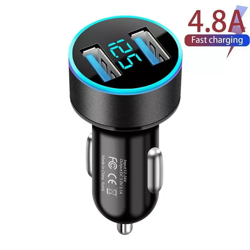 

4.8A 40W Car Charger Fast Charging For Samsung Iphone 12 Huawei Xiaomi Phone With LED Display Smart Dual USB Car-charger Adapter