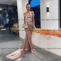 weilinsha sexy high slit prom dresses for women new arrival off the shoulder big bow long train party gowns evening dress