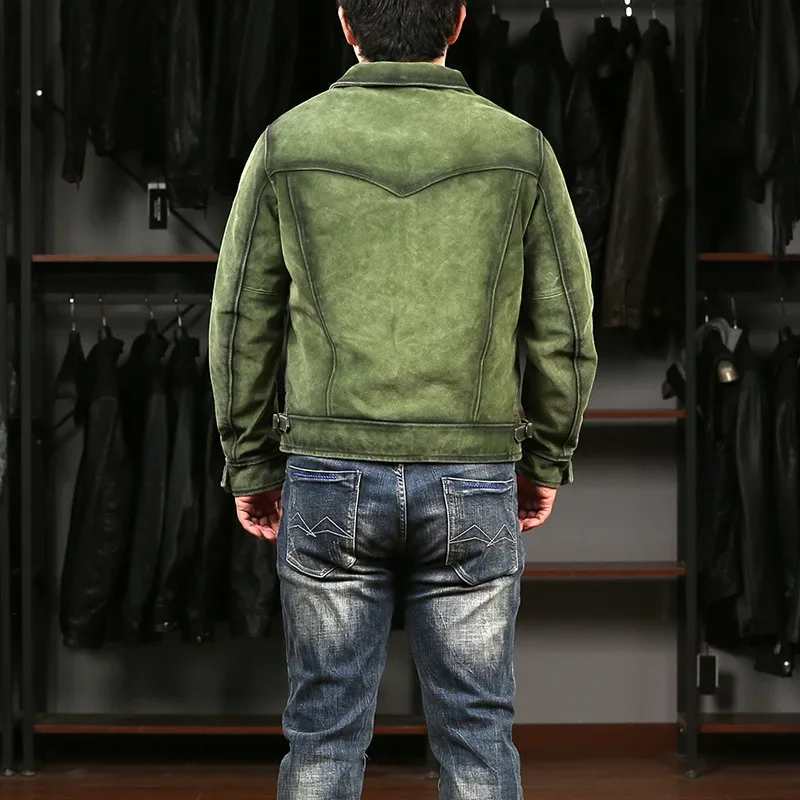 Мужская короткая куртка из натуральной коровьей кожи с отложным воротником