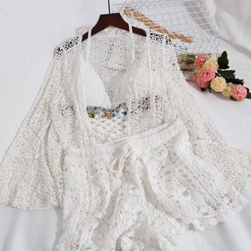 Комплект из 3 предметов Женский комплект трех праздничный летний пляжный костюм