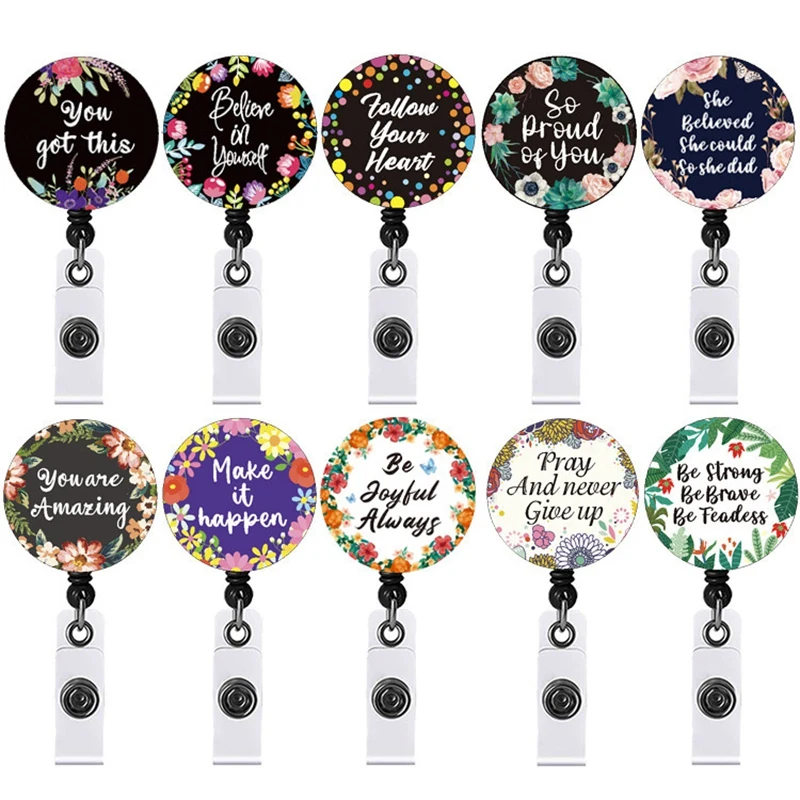 

Badge Reel With Motivation Quotes Retractable ID Badge Holder Inspirational Badge Reels With Clip On ID Card Holders
