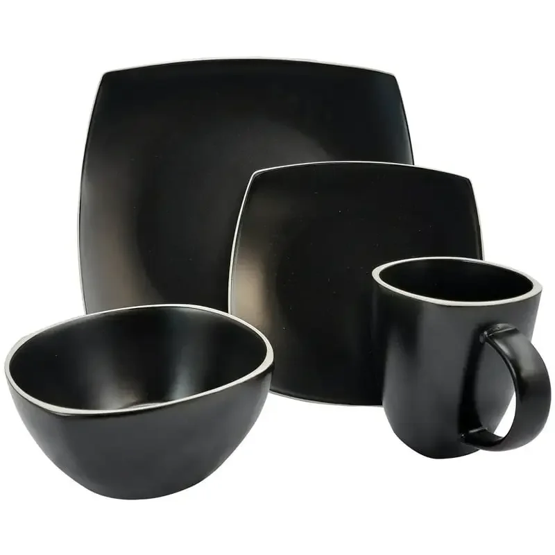 

Matte 16-Piece Dinnerware Set, Black Dinnerware Set Health and Safety Tableware