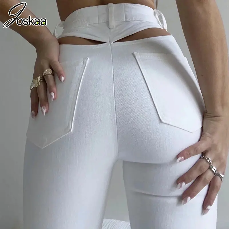 Joskaa Solid High Waist Hollow Out Jeans for Women Clothing Spring 2023 Fashion Denim Flared Pants Female Bottoms Streetwear