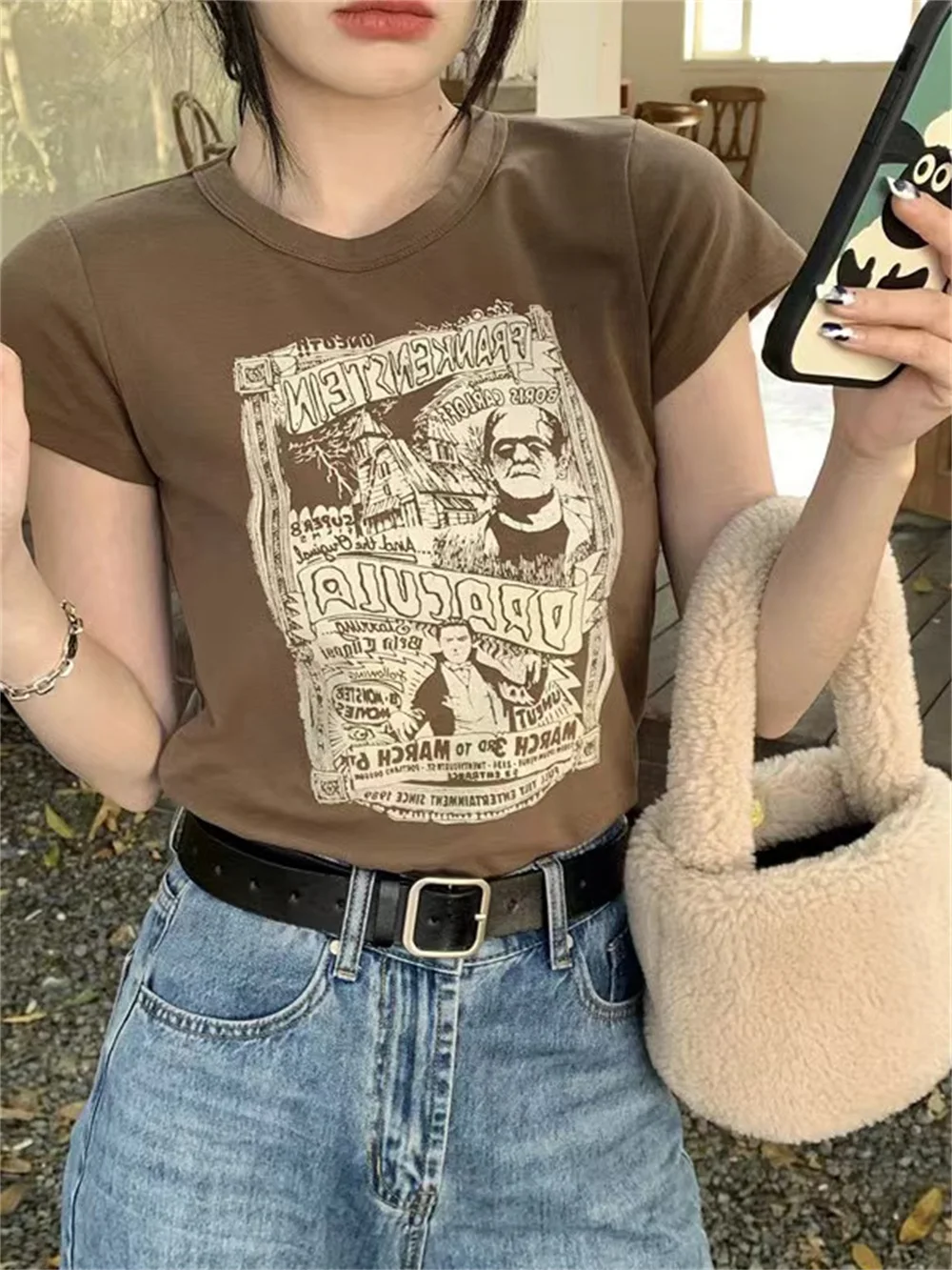 Женская футболка PUWD с графическим рисунком 2024 Повседневная винтажная тонкая