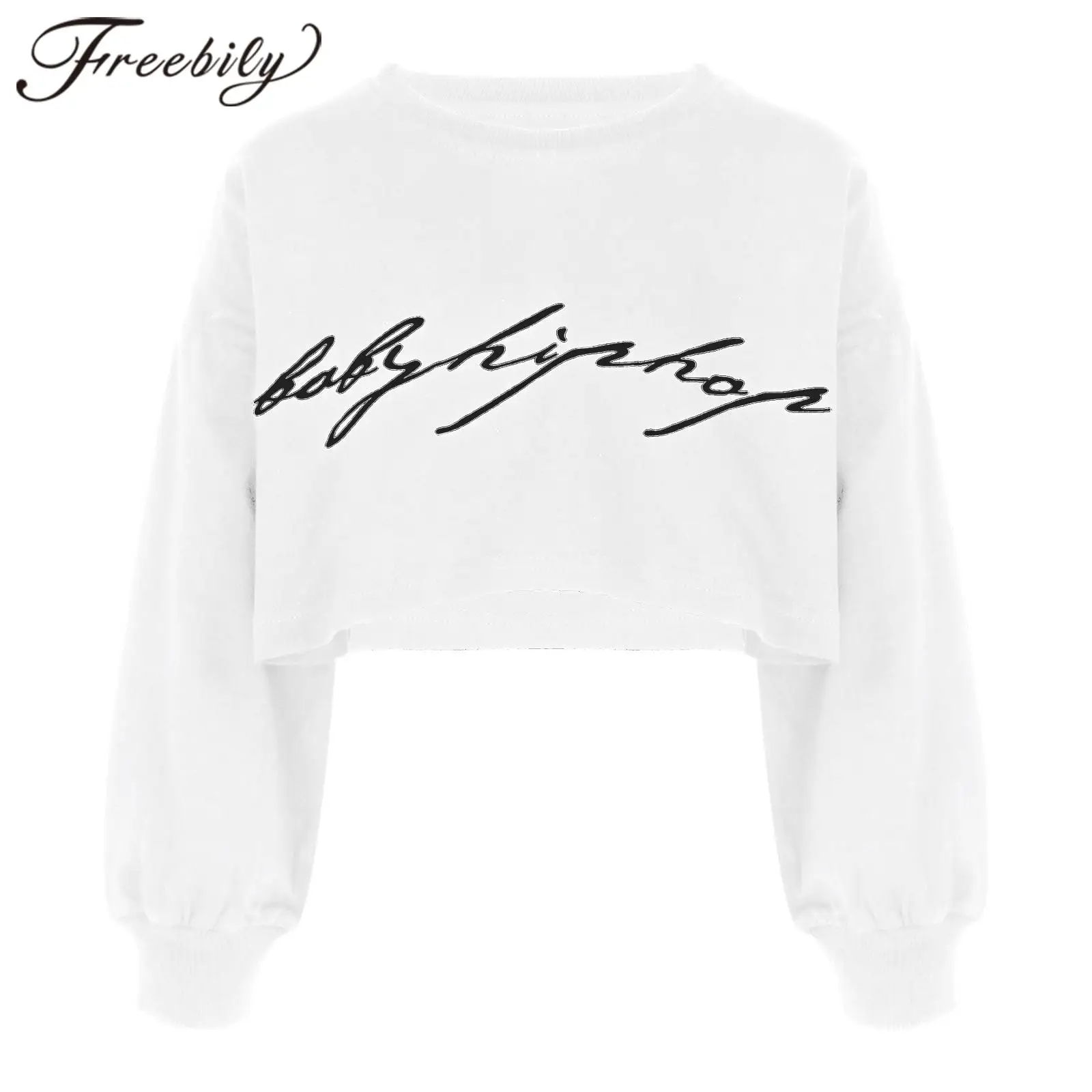 

Kids Girls Long Sleeves Sweatshirt Pullover Letter Print Gymnastics Workout Sports Tops Children Jazz Dance Costume Sweatshirts