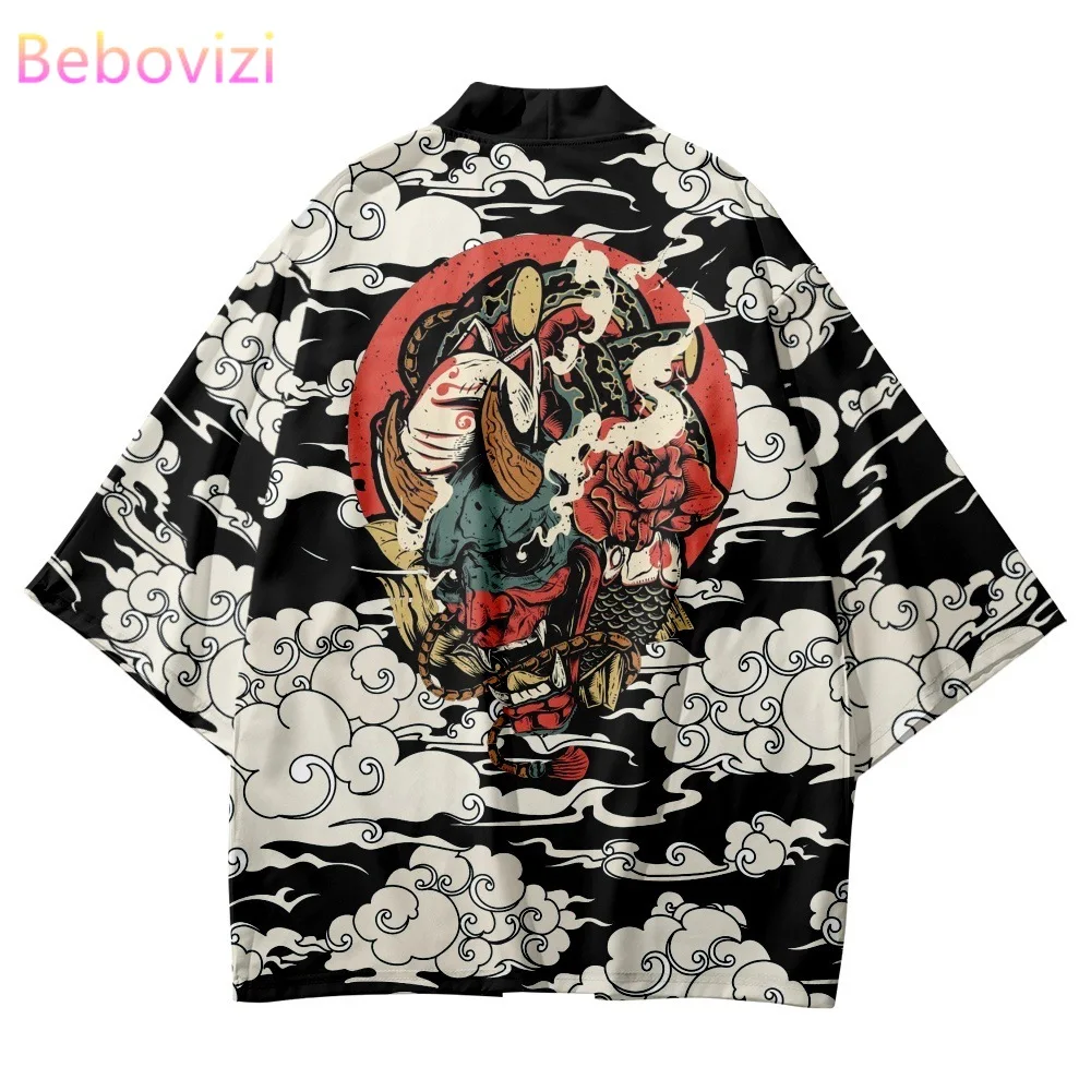 

Anime Cloud Demon Print Cardigan Traditional Kimono New Japanese Style Women Men Streetwear Beach Yukata Cosplay Haori Shirt