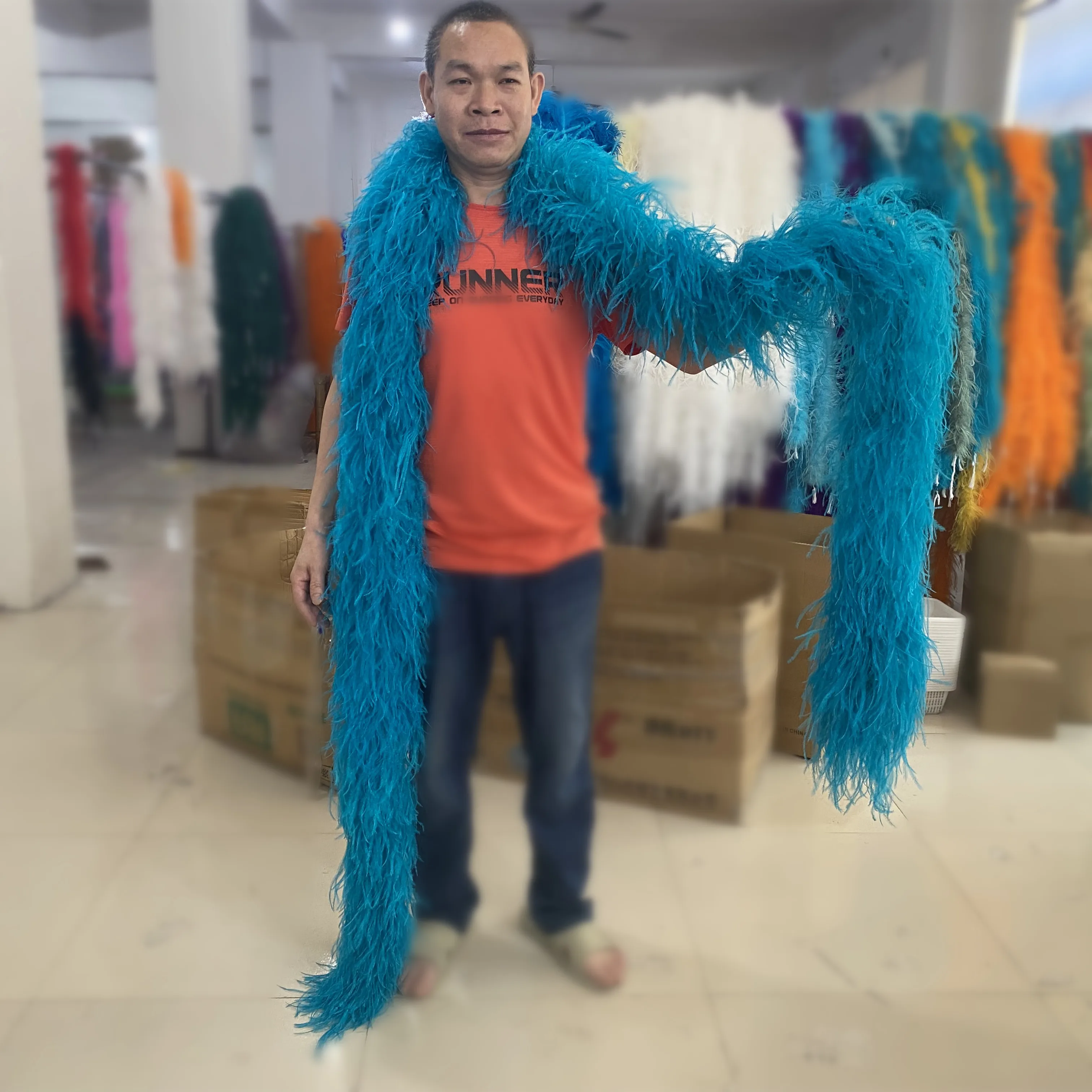 3 Meters Blue Ostrich Feather Boa Trims Costume Fluffy Ostrich Feathers Scarf For Craft Skirt Party DIY Decorations Plumes Shawl