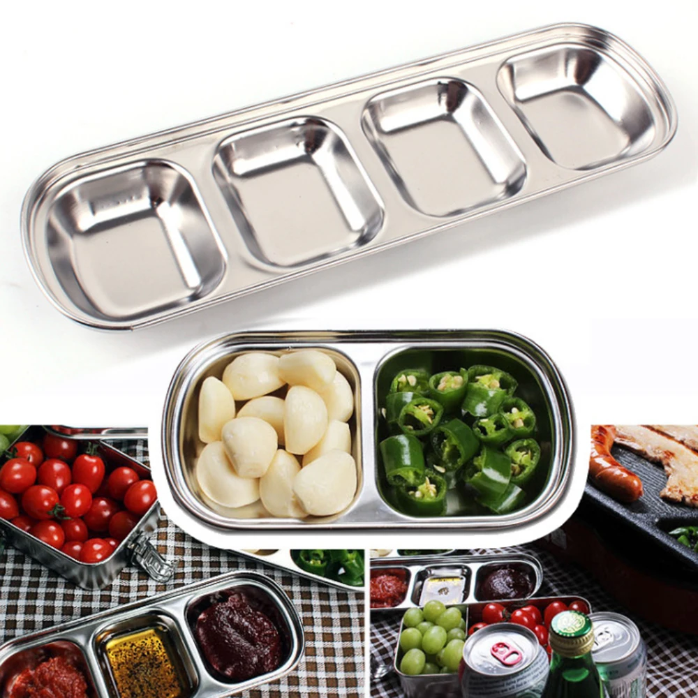 

Stainless Steel Outdoor Barbecue Dipping Dish Multi-grid Seasoning Dish Divided Grid Dipping Sauce Soy Sauce Vinegar Dish Small