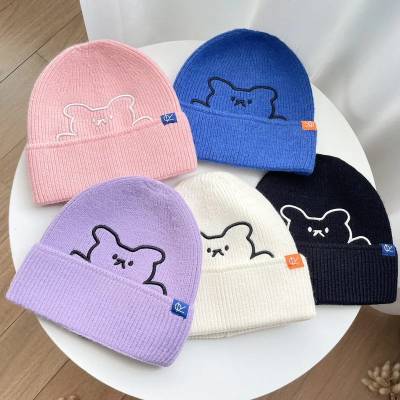

Ins Bear Woolen Hat Women's Autumn and Winter Solid Color Knitted Hat All-match Warmth Japanese Casual Cold Hat