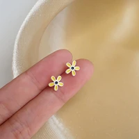 niche design silver color sun flower earring dripping oil little yellow flower earring for girl women child student kid earring