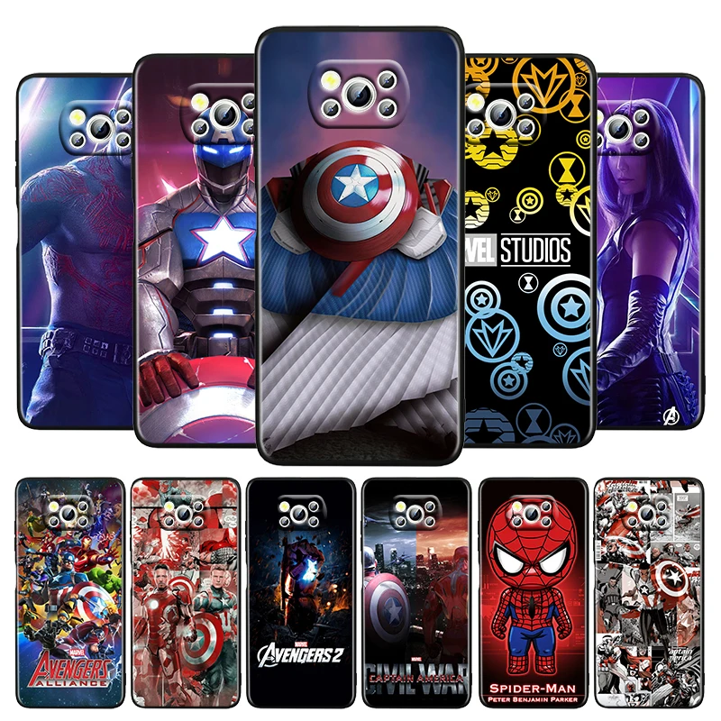 

Avengers Heroes Cool For Xiaomi Poco M4 X3 F3 GT NFC M3 C3 M2 F2 F1 X2 Pro Mi Mix3 Silicone Black Phone Case Funda Capa Cover