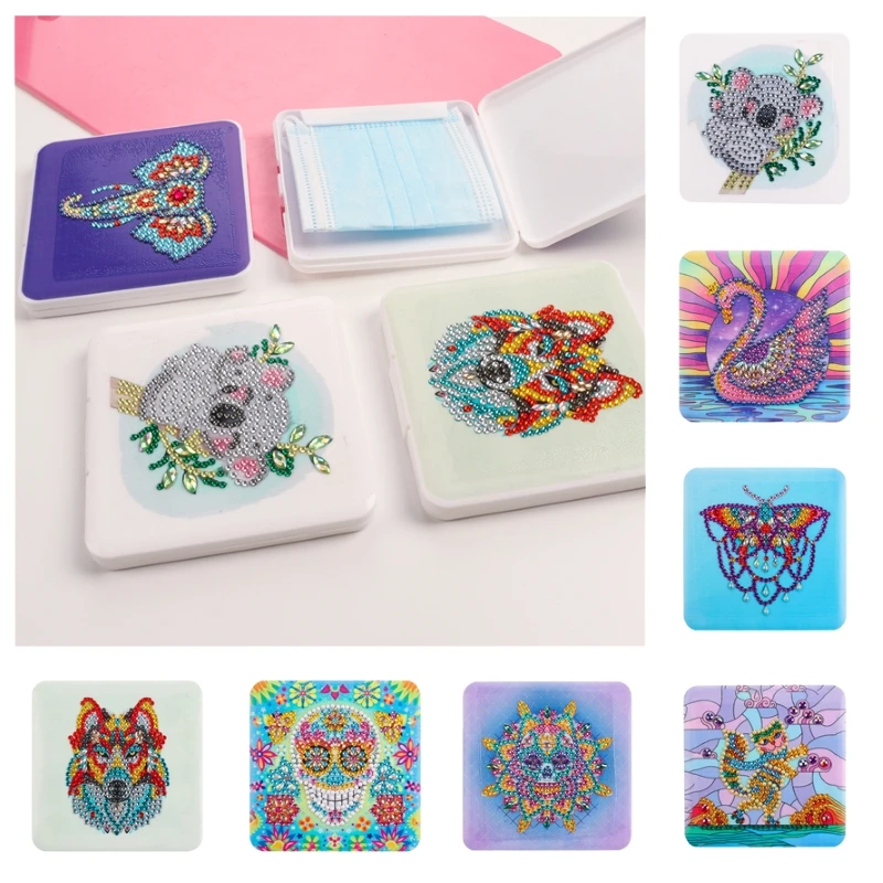 

5D DIY Diamond Painting Square Mask Case Diamond Mosaic Embroidery Cartoon Pattern Home Waterproof Mask Storage Box Gift Craft