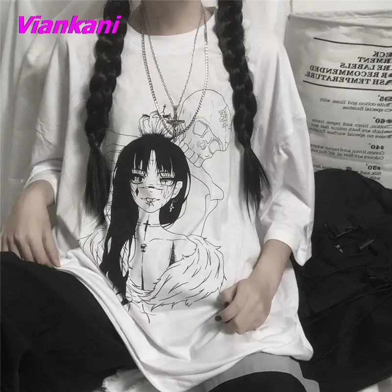 

Summer Tshirt Women Couple Shirt Bf Wind Cotton Short-sleeved Female T-shirts Fashion Causal Loose Dark Tees White Black Tops