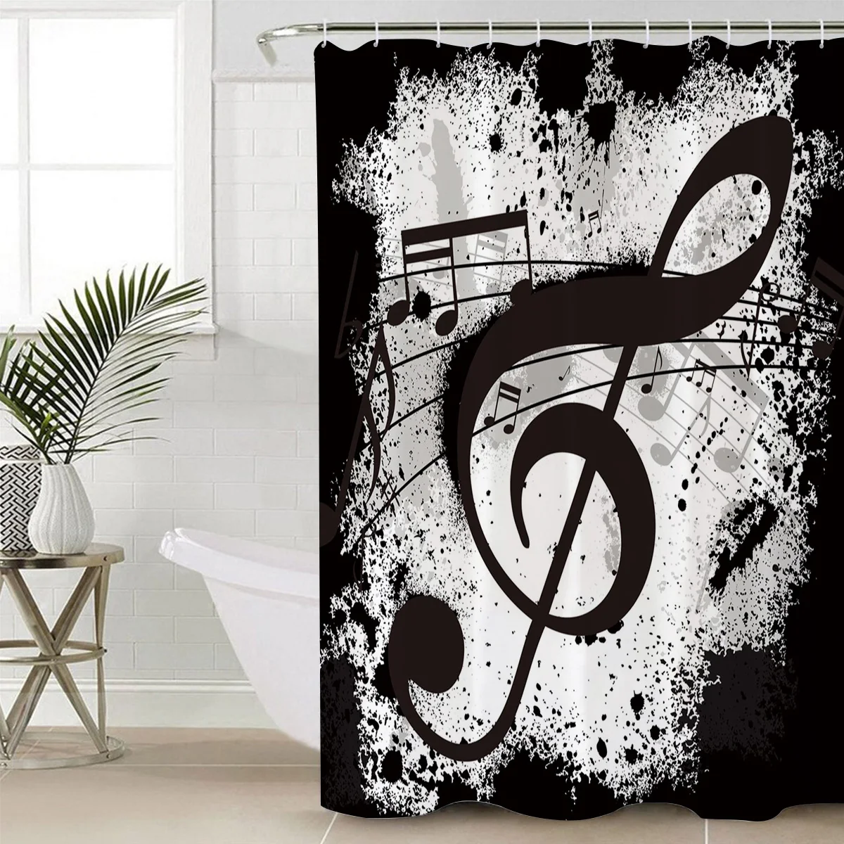 

Music Notes Dot Drop Quaver Black Shower Curtain Waterproof Polyester Fabric Bath Curtains Bathroom Accessorie Decor Cortina