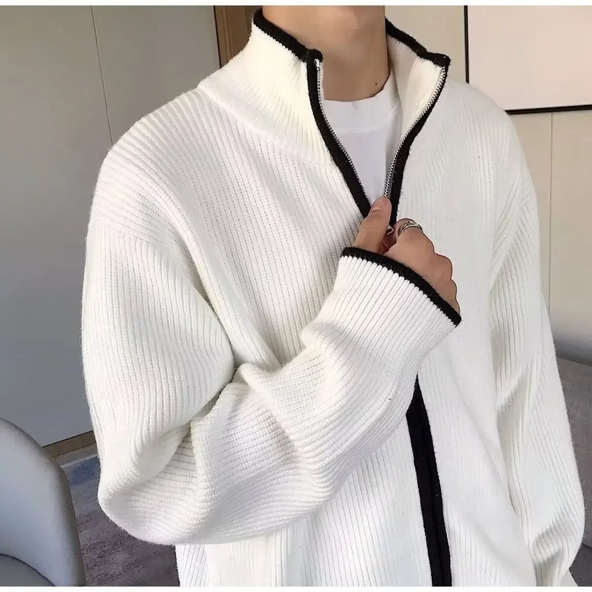 Модный мужской свитер новинка осень-зима 2024 Вязаный топ с лацканами свободная