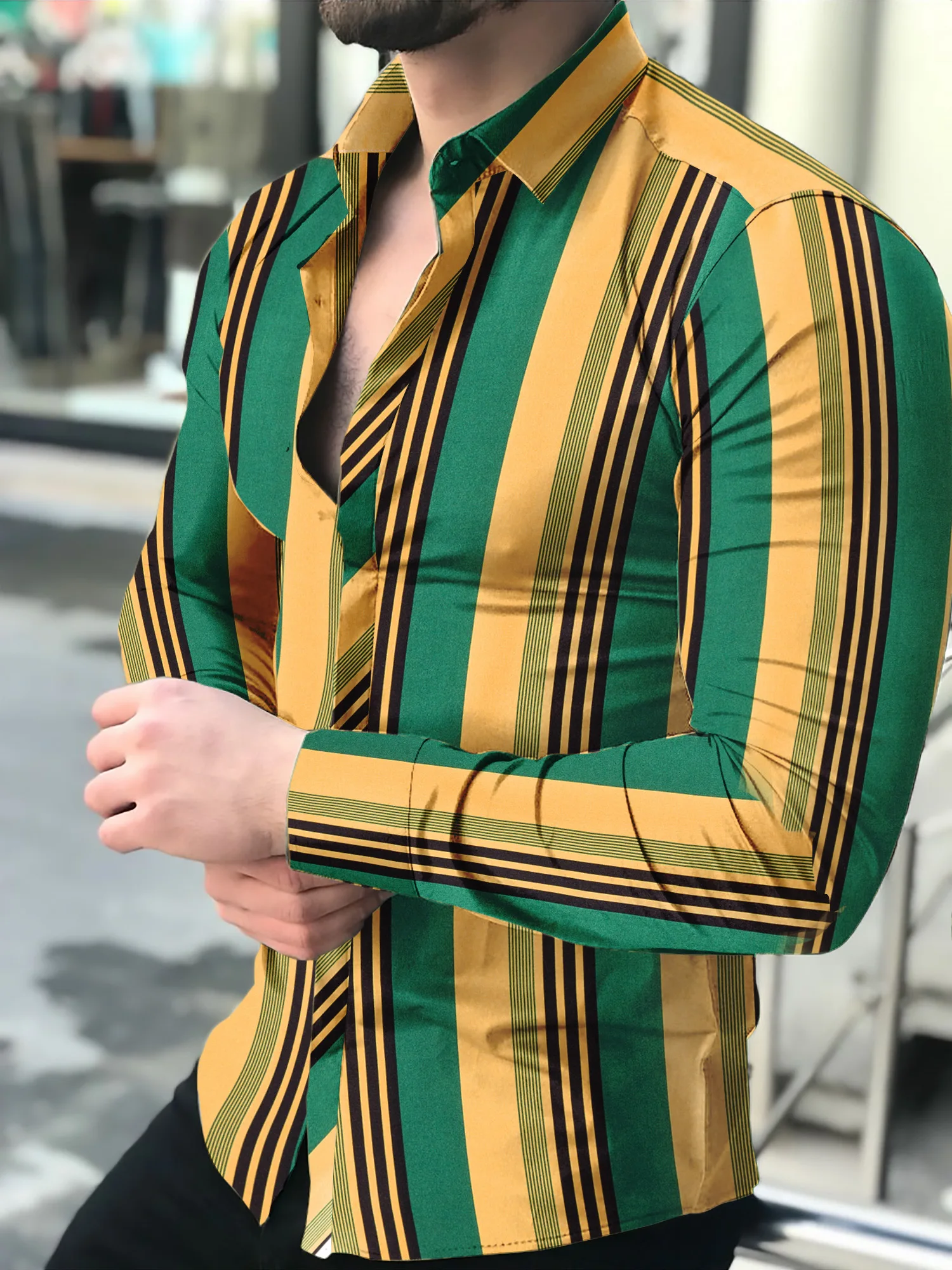 Autumn and Winter 2022 New Men's Long Sleeve Casual Party Stripe Button Business High Quality Shirt