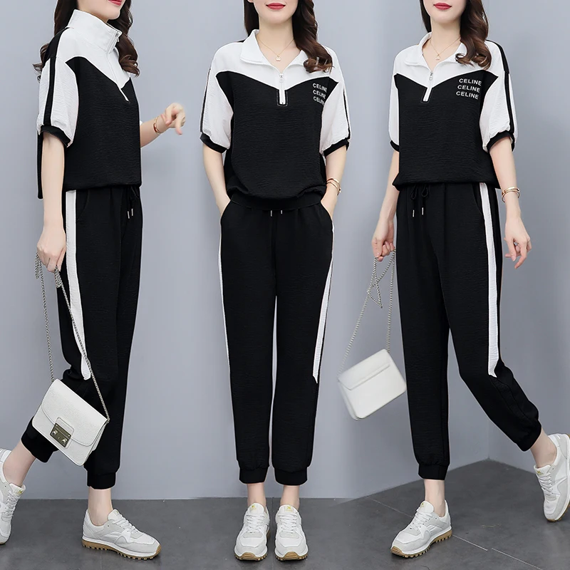 

Women's Tracksuit Fashion Pencil Pant Suits 2022 New Summer Leisure Clothing Foreign Style Crop Top Two Piece Set Women Leggings