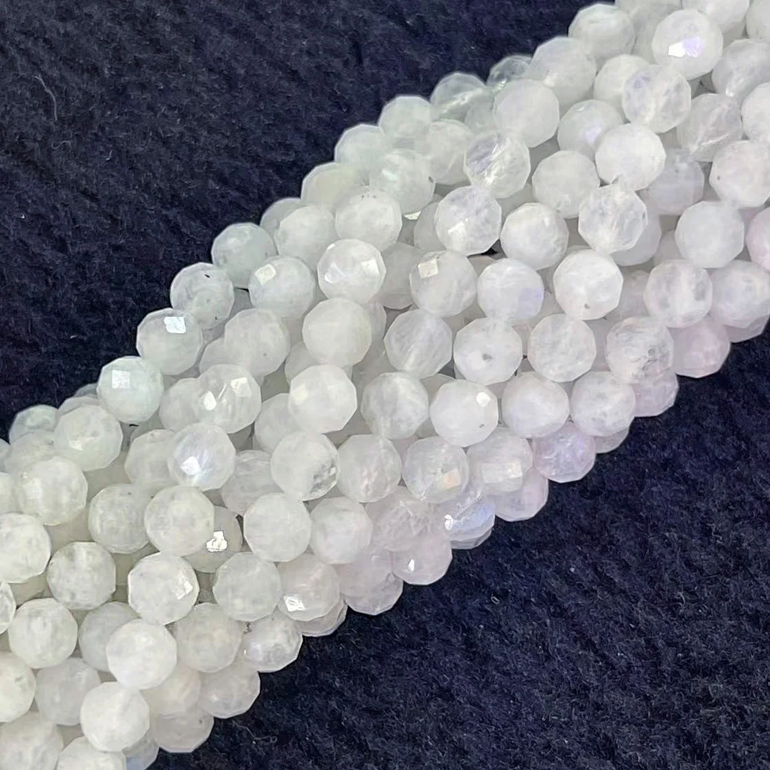 Natural White Selenite Flash Beads Stone Blue Moonstone Faceted Round Loose Beads For Jewelry Making Bracelet Necklace 2/3/4MM