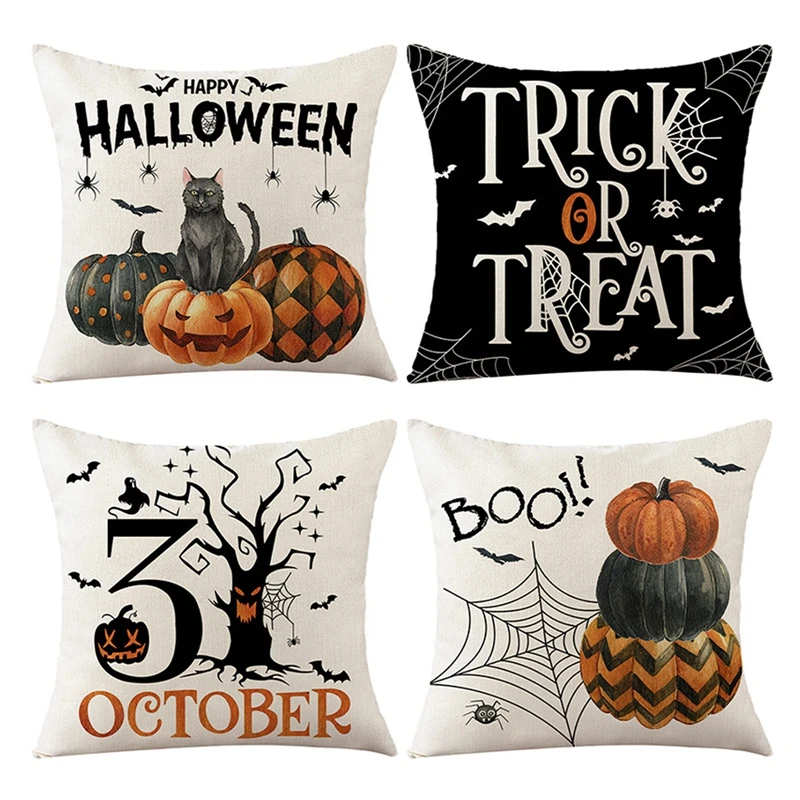 

Halloween Cushion Cover Bat Crow Pillowcase Magic Retro Gift Linen Pillows Living Room Car Sofa Decorative Pillow cover 45*45cm