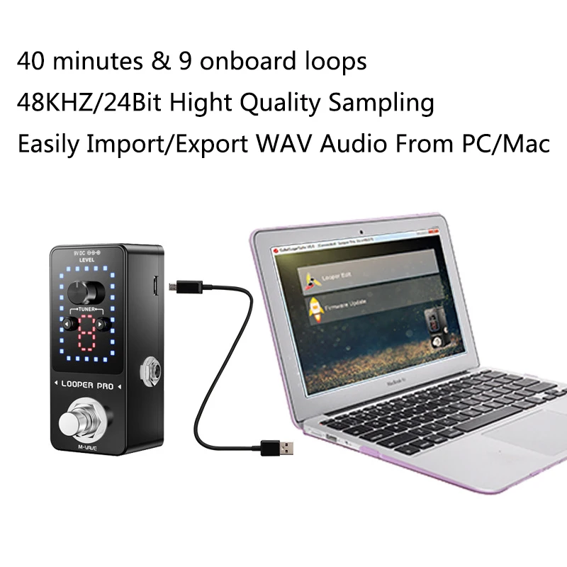 Новая стильная педаль для гитарных эффектов M-VAVE Looper Pro 9 петель 40 минут записи с
