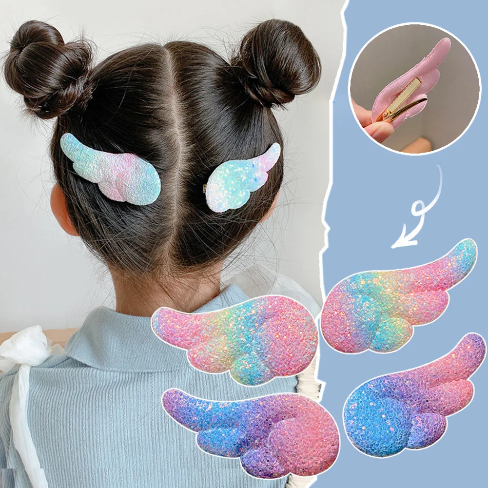 

2pcs/pair Sweet Angel Wing Hairpin Barrette Headwear Children Girl Hair Clip Gradient Rainbow Cloth Hairpin Hair Accessories