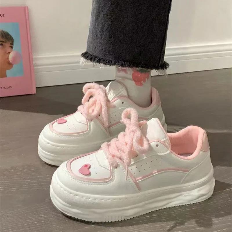 

Женские кроссовки на платформе, Вулканизированная плоская подошва, массивные, без шнуровки, дизайнерская спортивная обувь для бега, повседневные, розовые