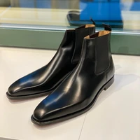 new chelsea boots men shoes leather classic black fashion all match business casual street everyday slip on ankle boots cp194