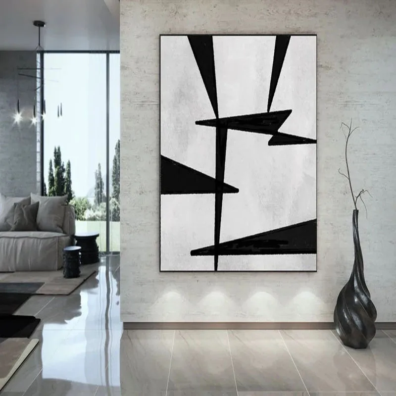 

Unframed Original Modern Oil Painting Handmade Simple Black White On Canvas Abstract Drawing Pictures Room Decoration Gift