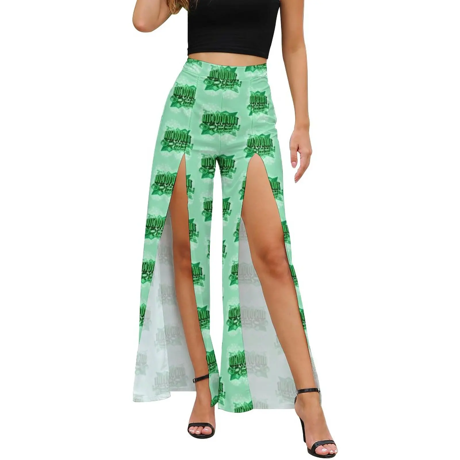 

Jojo S Adventure Pants High Waist Green Stand Print Sexy Trousers Summer Woman Korean Fashion Pattern Wide Pants