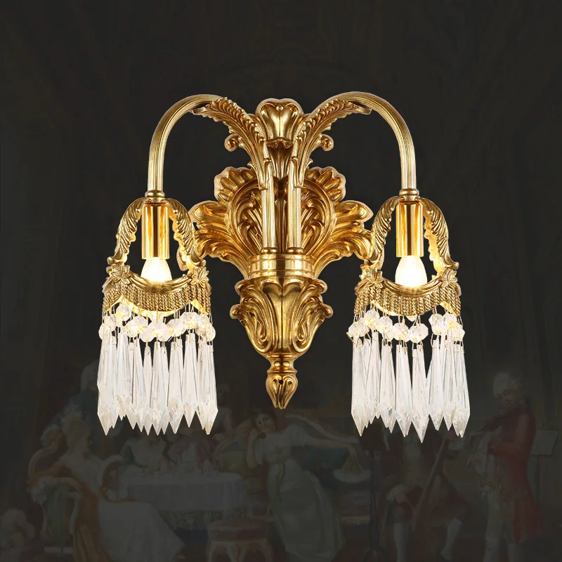 

European Style Home Bedroom Bedside Gold Copper Wall Sconce Light French Living Room Stair Aisle French Brass Crystal Wall Lamp