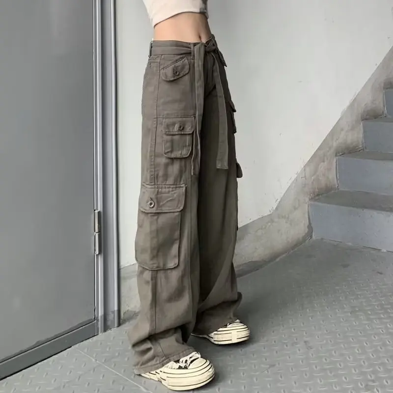 

Y2K Pockets Cargo Pants for Women Straight Oversize Pants Harajuku Vintage 90S Aesthetic Low Waist Trousers Wide Leg Baggy Jean
