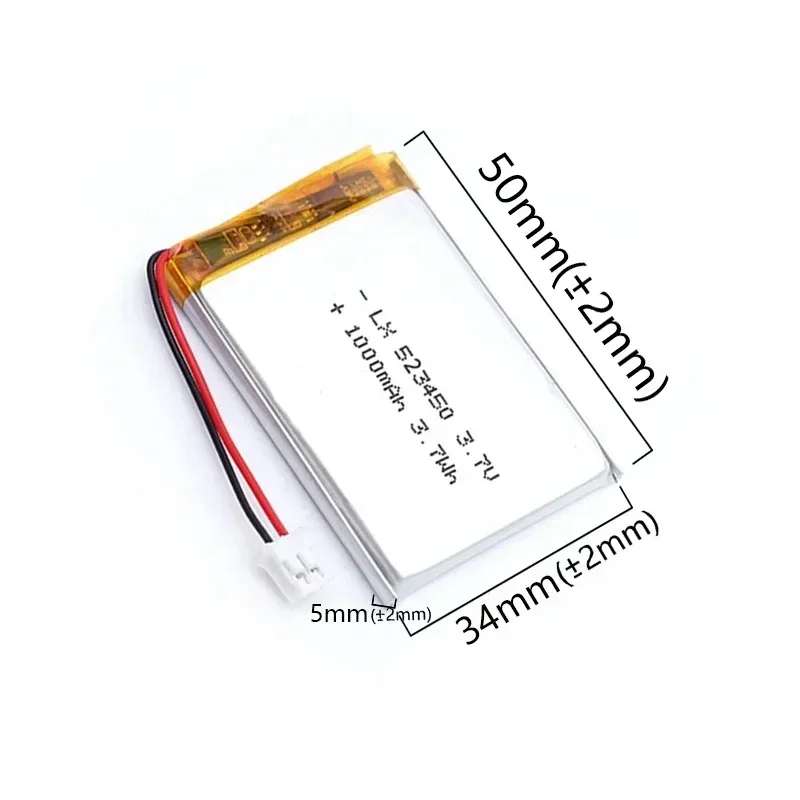 Литий-ионная аккумуляторная батарея 523450/503450 1000 мАч 3 7 в JST PH2.0 2Pin для GPS смартфона DVD
