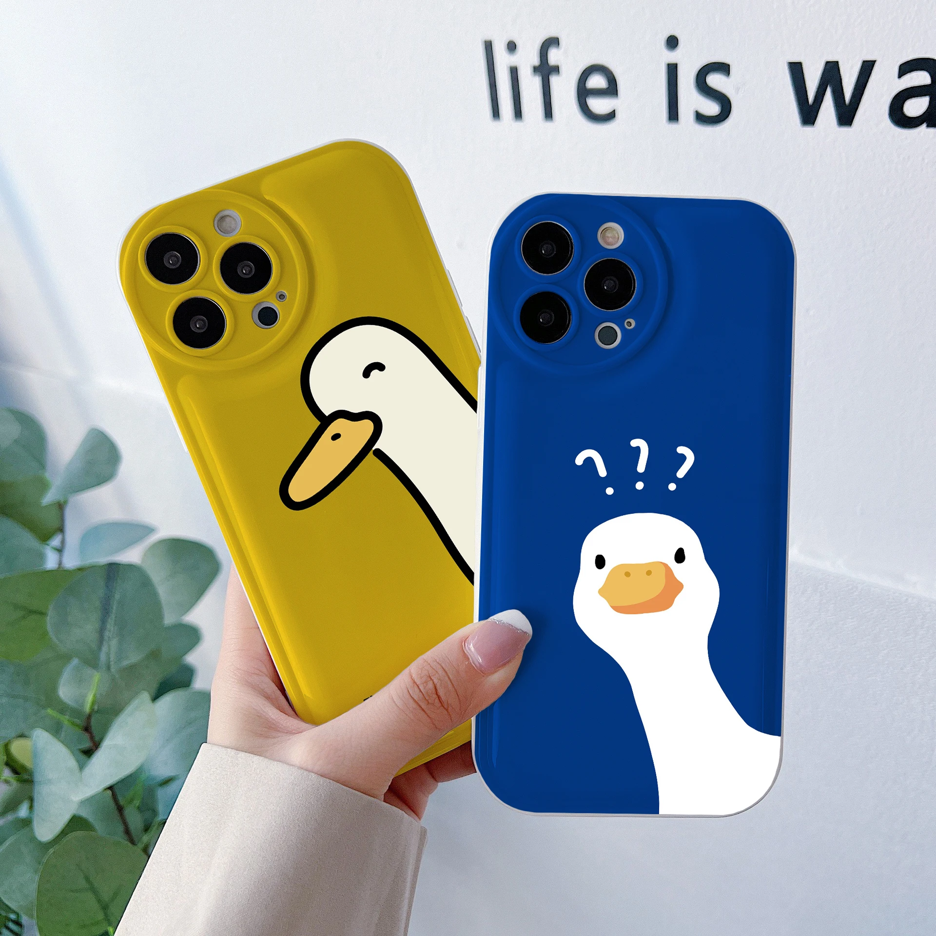 

Cute Cartoon B Ducking Back Air Cushion Phone Case For iPhone 11 12 Mini 13Pro 14Plus XSMax XR 7 8Plus SE2020 SE2022 Cover