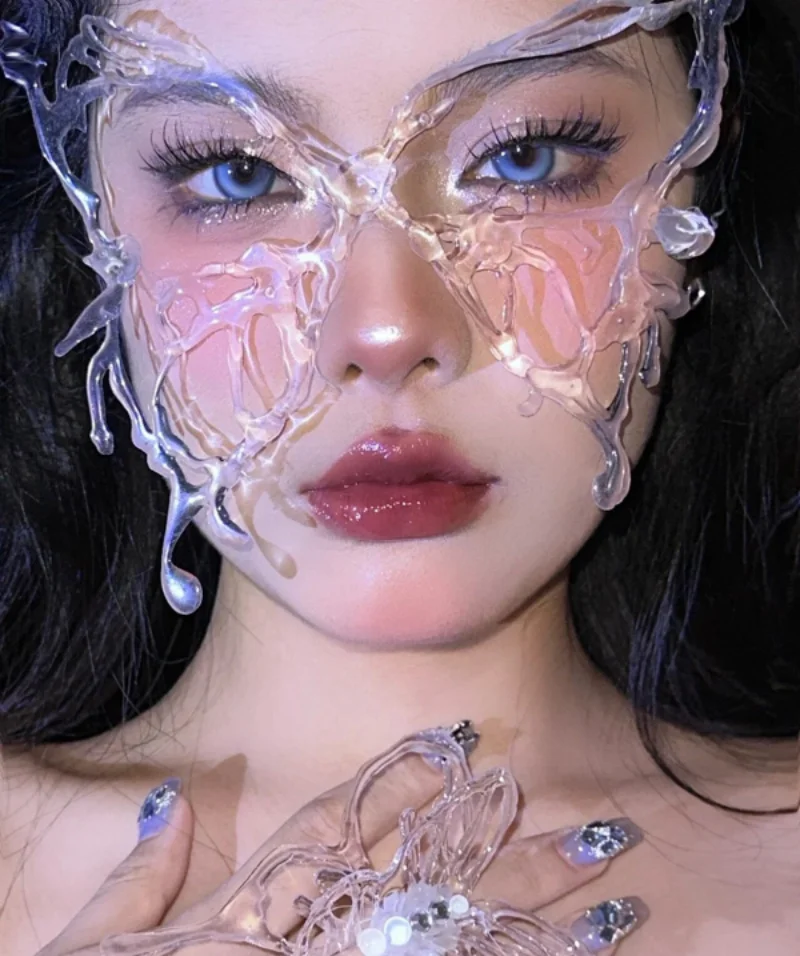 

New Cos Future Science Technology Shaped Butterfly Bone Mask Prom Makeup Transparent Cover Face Party Resin Face Jewelry Gift