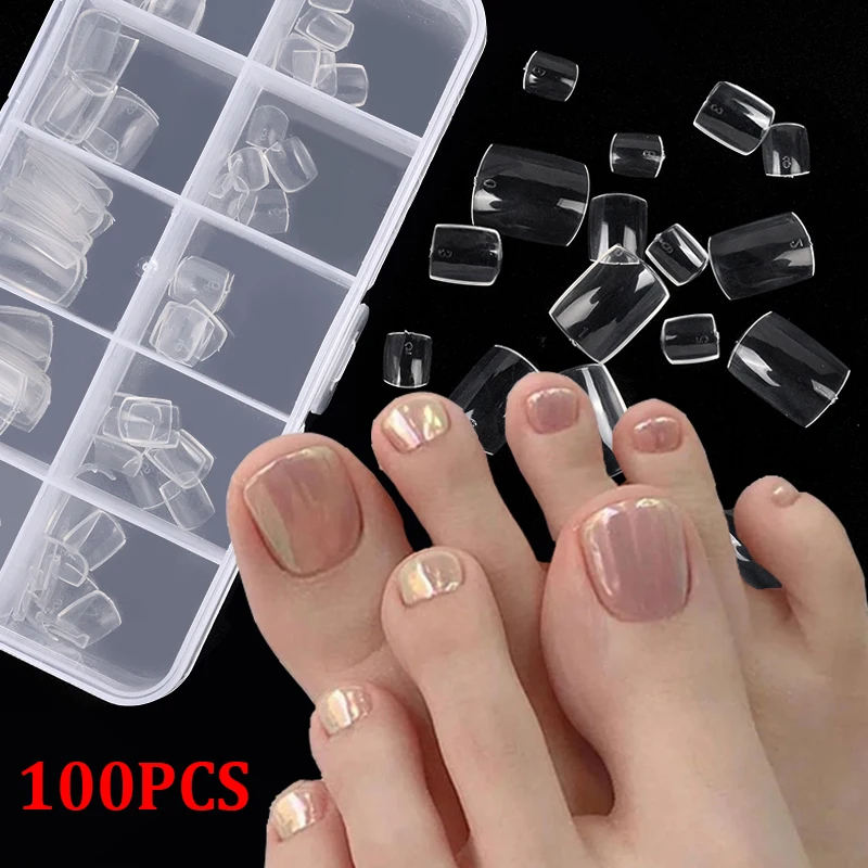 

100pcs/Box Natural Clear Foot Fake Nails Full Cover Artificial Toe False Nails Detachable Nails Tips Manicure Art Fake Toe Nails