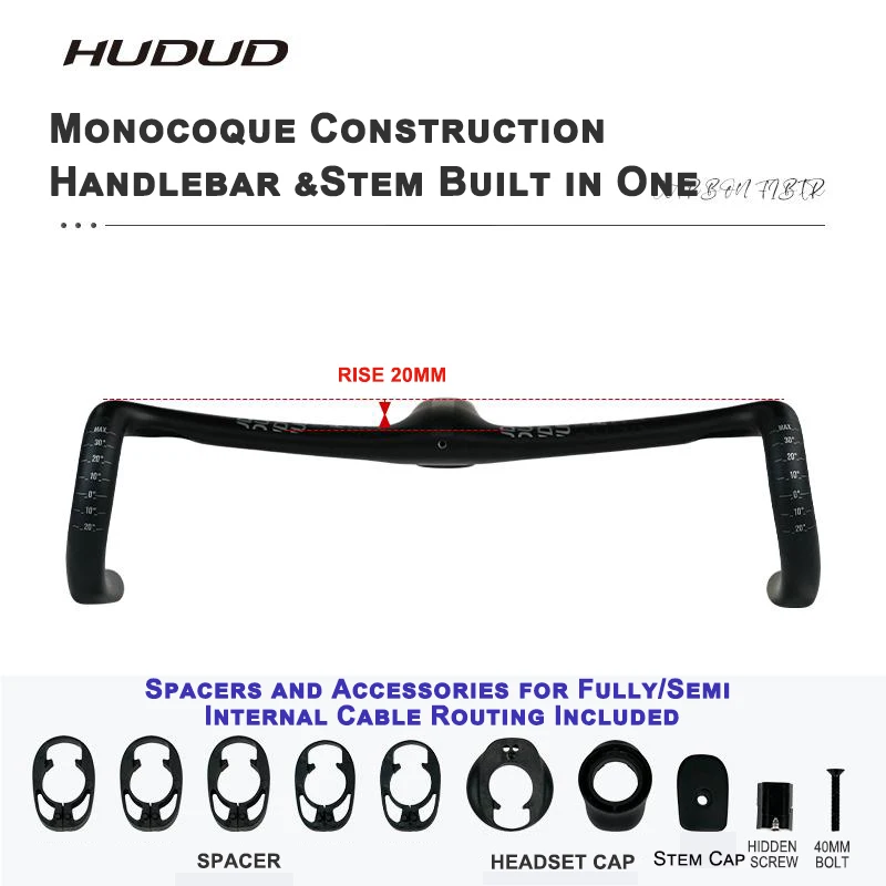 Фото Руль HUDUD HB07 Carbon Aero цельный, аэродинамический |   T800 |   Вылет 20 мм, опускание 15 мм, угол наклона -7° °   Угол наклона стебля | Рич-шифт 74, дроп 110 мм |   325G №4