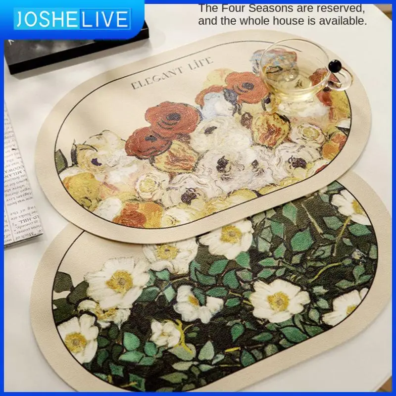 

Heat Insulation Heat Insulation Mat Oval Retro Good Resilience Artistic Western Style Place Mat Nordic Oil Painting Style 1pcs