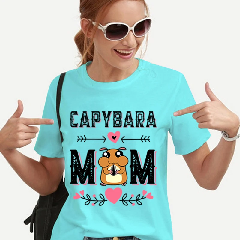 

Lovely Fat Capybara Mom Cartoon T-shirts 2023 New Funny Graphic T Shirts Femme Trendy Korean Tees 2000s Retro Kpop T Clothing