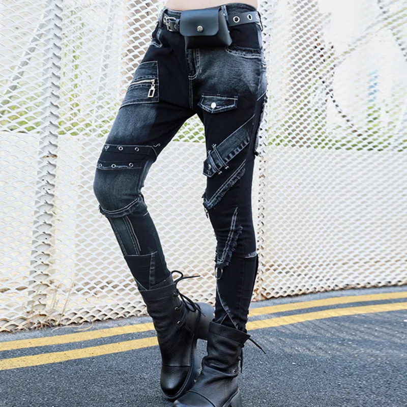 

Vefadisa Black Multi-pocket Denim Pencil Pants Women 2022 Spring Autumn New Patchwork Denim Trousers Skinny Female Jeans QYF6312