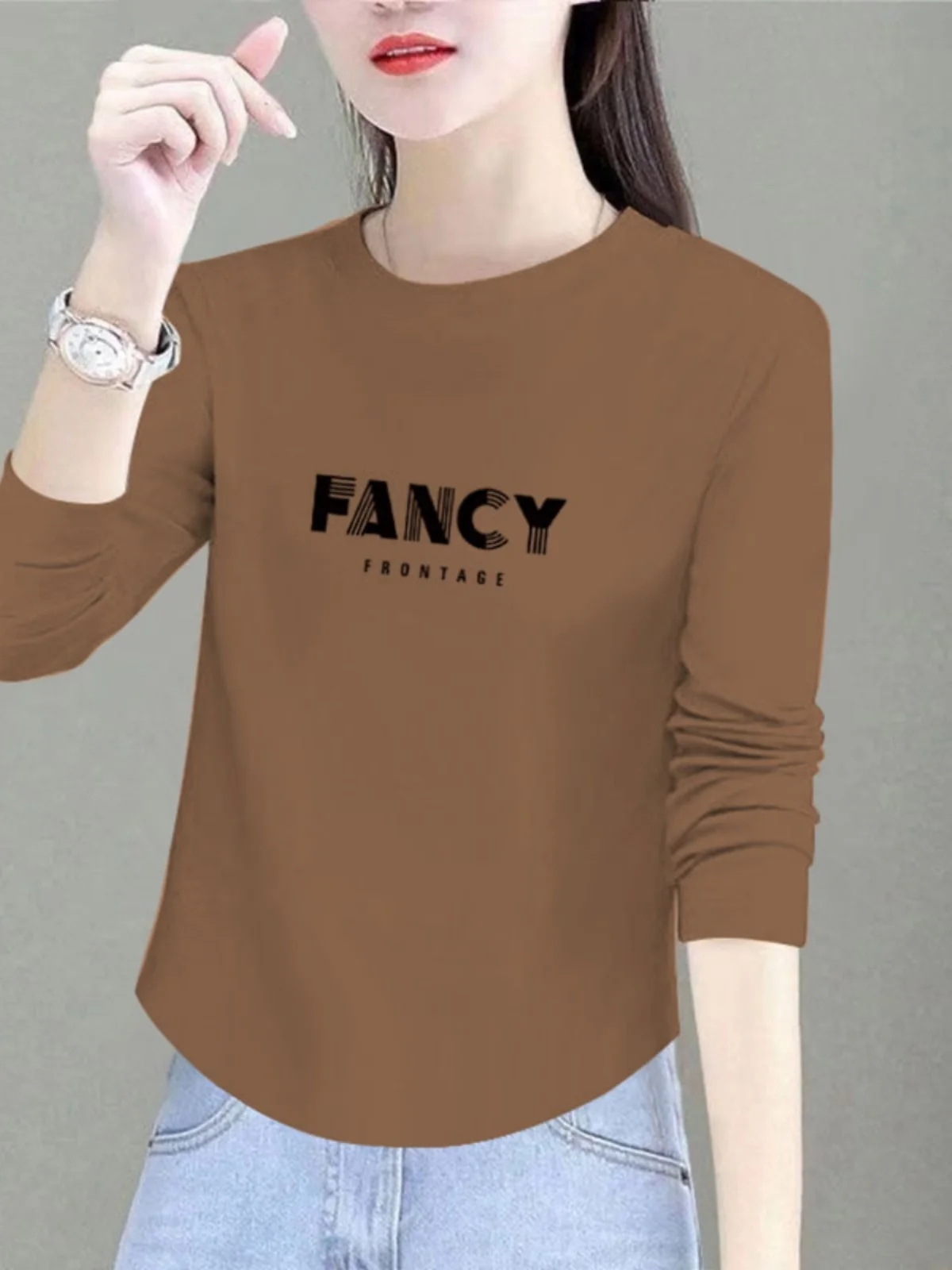 Pure Cotton Long sleeves Shirt Women Spring and Autumn New Loose Belly Covering Slimming Bottoming Western Sle Fashio...