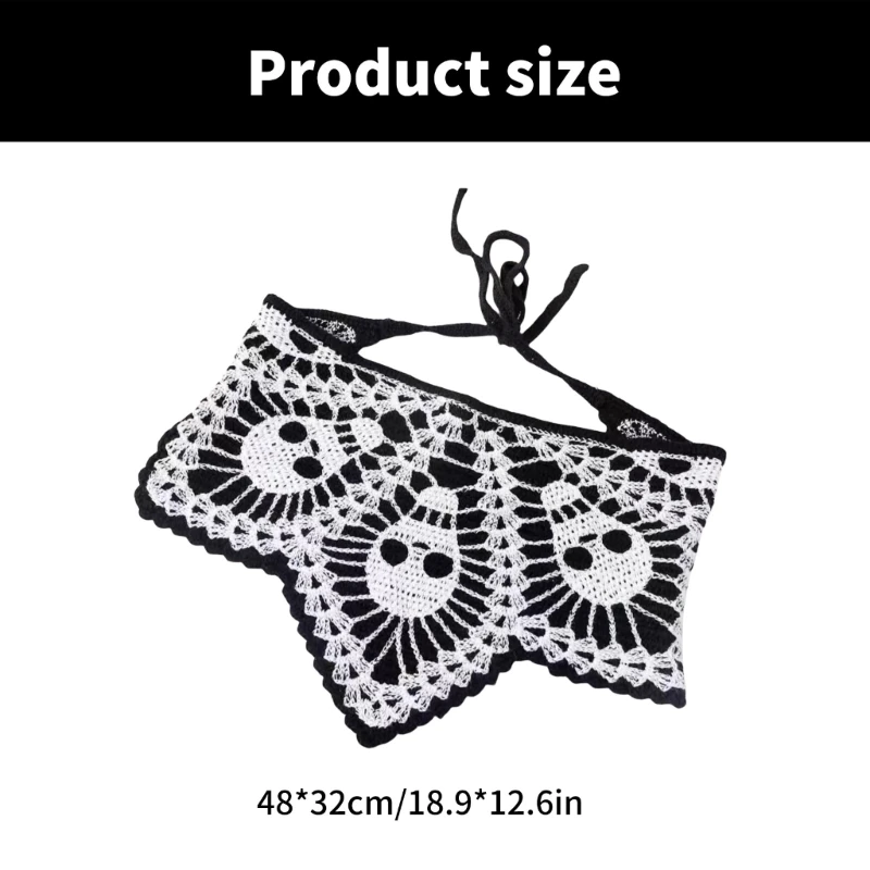 Вязаный крючком шарф для волос с рисунком черепа Повязка на голову Банданы 2000-х