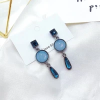classic retro blue water drop earrings crystal ladies temperament geometric shape earrings fashion jewelry accessories