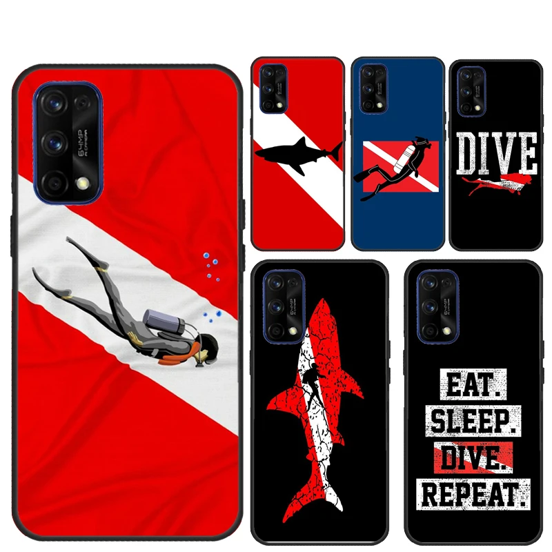 Dive Scuba Diver Shark Diving Flag для Realme 13 12 10 11 14 Pro Plus GT 6T 6 5 GT7 C61 C55 C53 C51 C21Y C25S C75 C67 Чехол