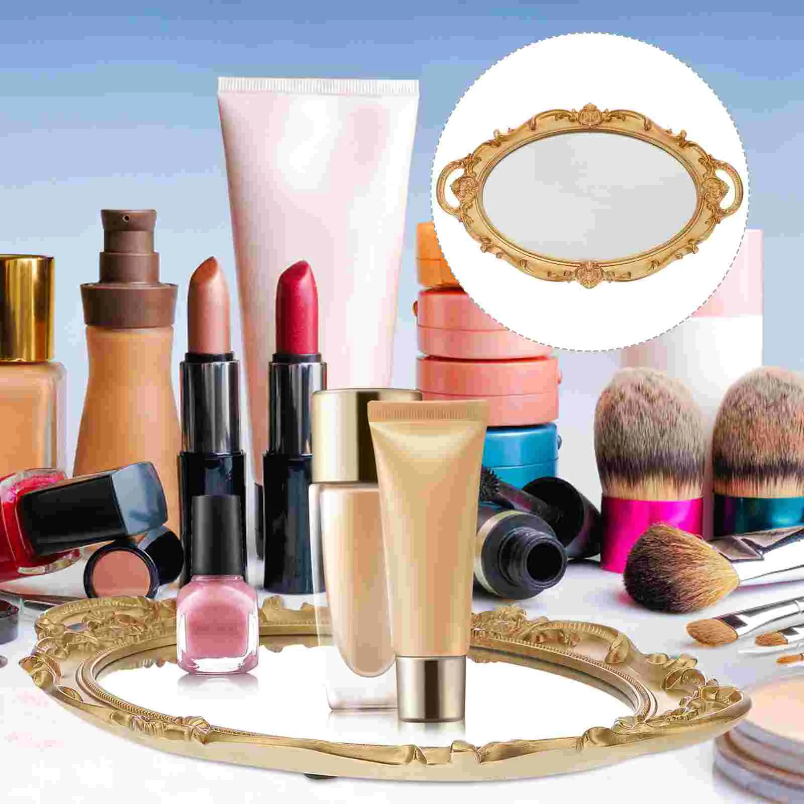 

Tray Mirrordecorative Storage Organizer Oval Vintage Holder Plate Jewelry European Trays Wall Bathroom Vanity Dishring Decor