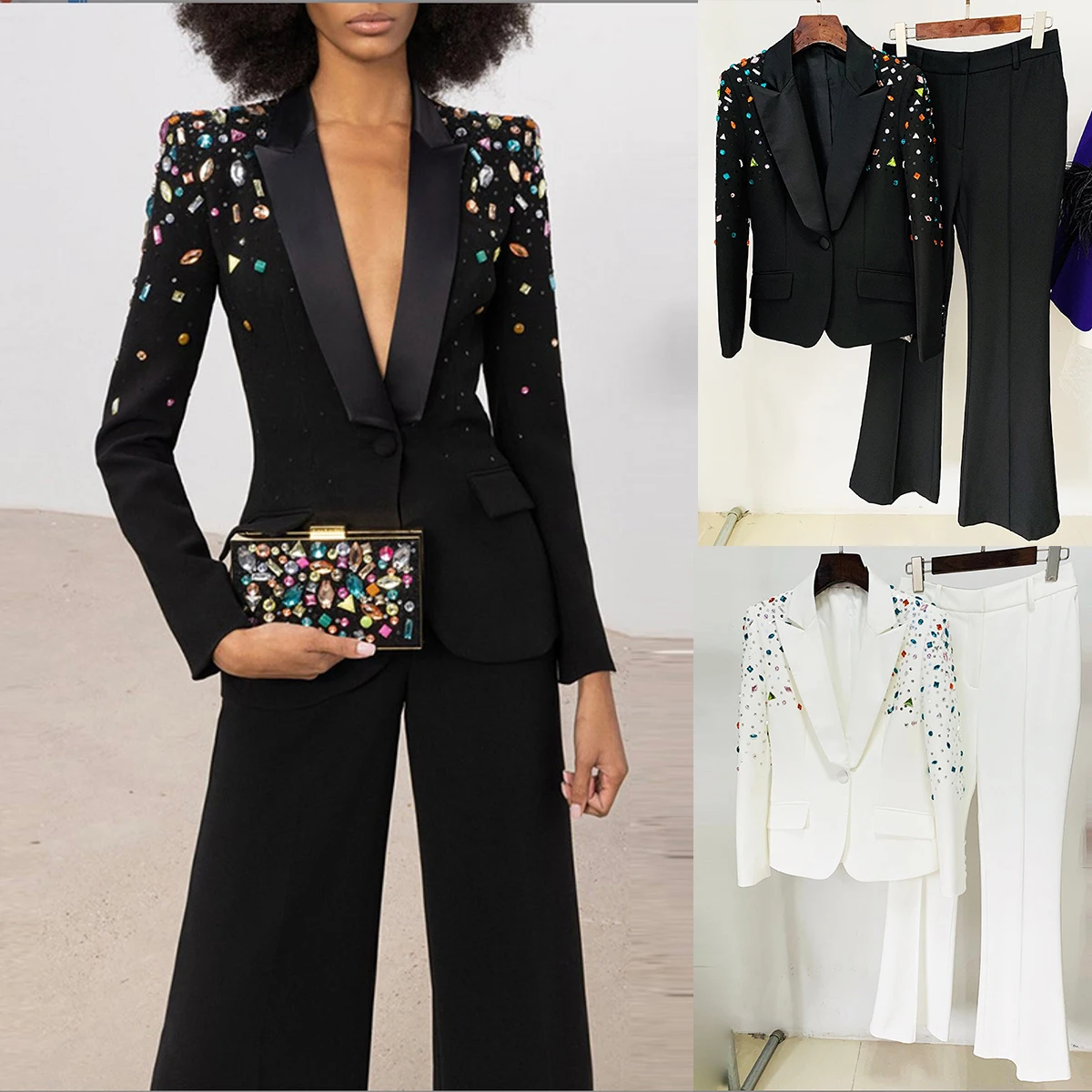 

Colorful Diamonds Mother Of The Bride Pants Suits Custom Designer Women Formal Party Prom Evening Wear 2 Pieces