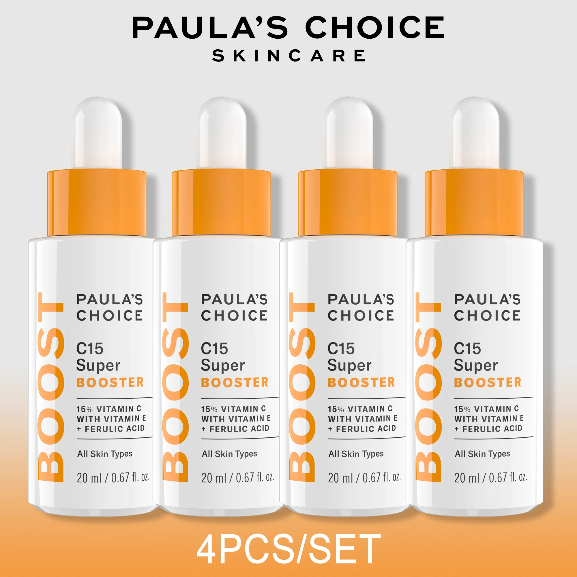 

Супер усилитель Paula's Choice BOOST C15, 15% витамин С, витамин E и Феруловая кислота, сыворотка для лица Paulas Choice с эффектом осветления кожи, 4 шт.