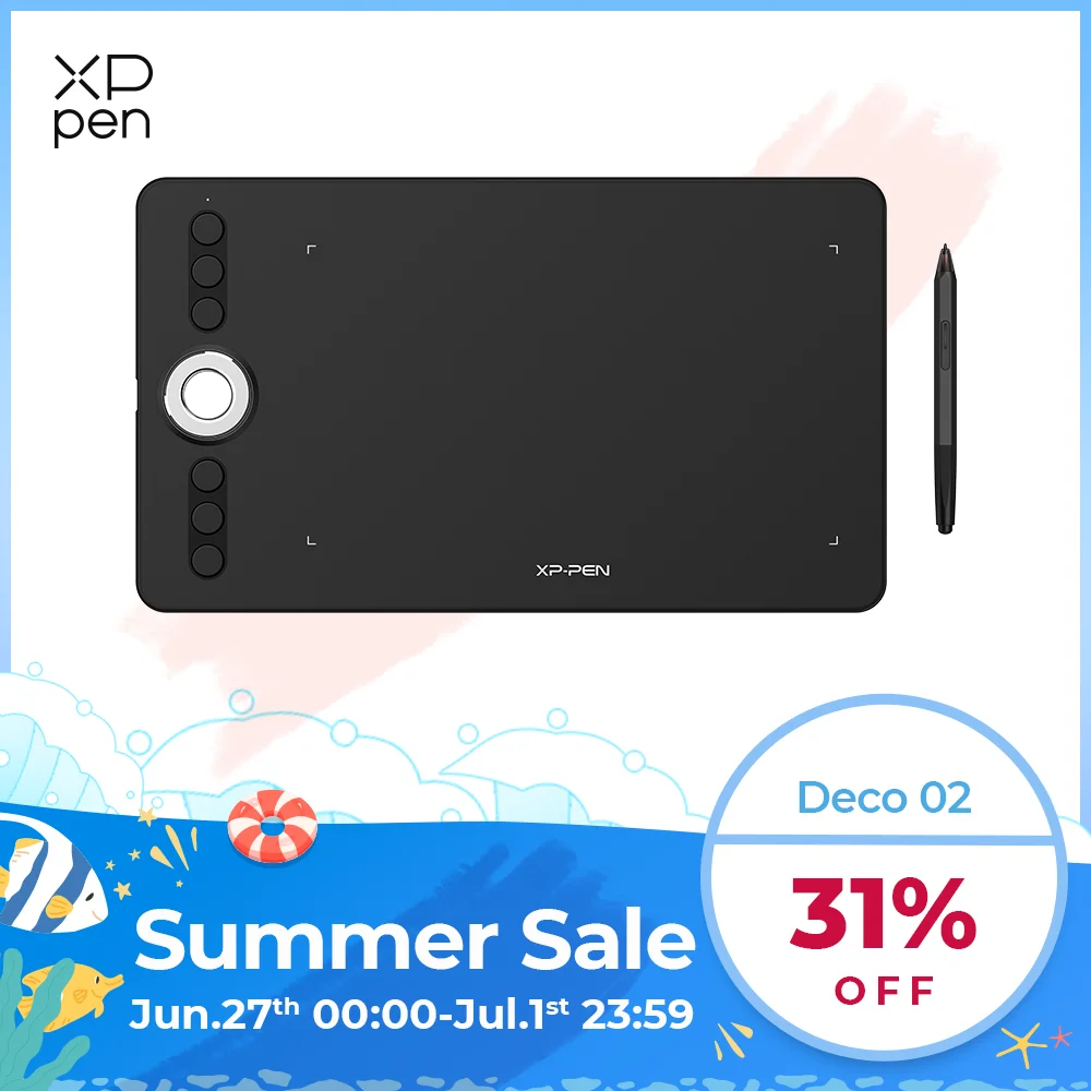 Xppen Deco 02 Gráficos Desenho Tablet Caneta Tablet com P06 Bateria-livre Caneta Passiva e Teclas de Atalho 8192 Níveis de Pressão Tablets digitais