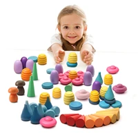 baby wooden rainbow building blocks montessori creative children toys loose parts mushroom honeycomb cones blocks kid gift