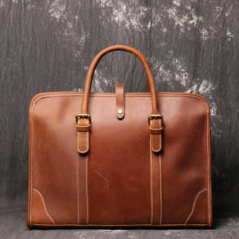 Genuine Leather Men's Briefcase 14 Inch Laptop Tote Business Shoulder Messenger Bag Portfolio Document Casual Crossbody Hand Bag